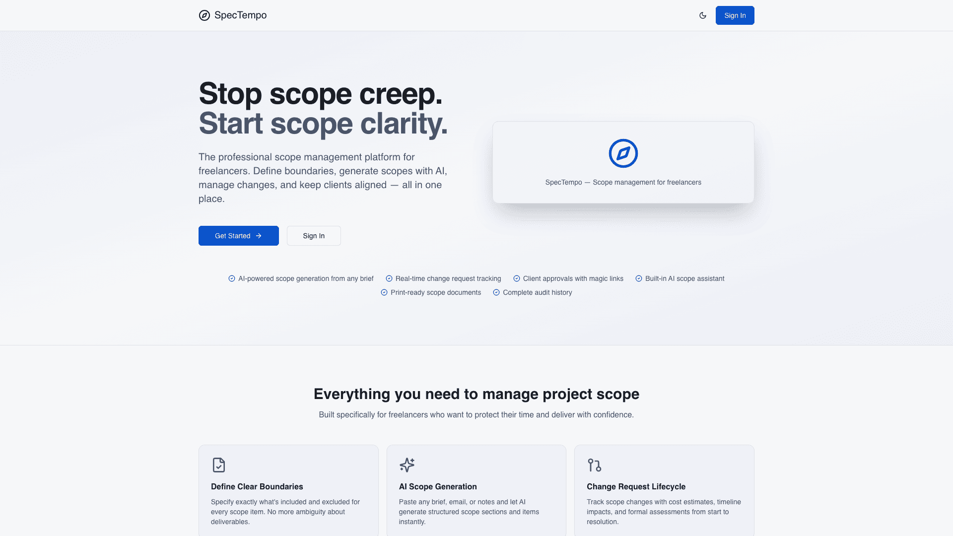 SpecTempo — site screenshot